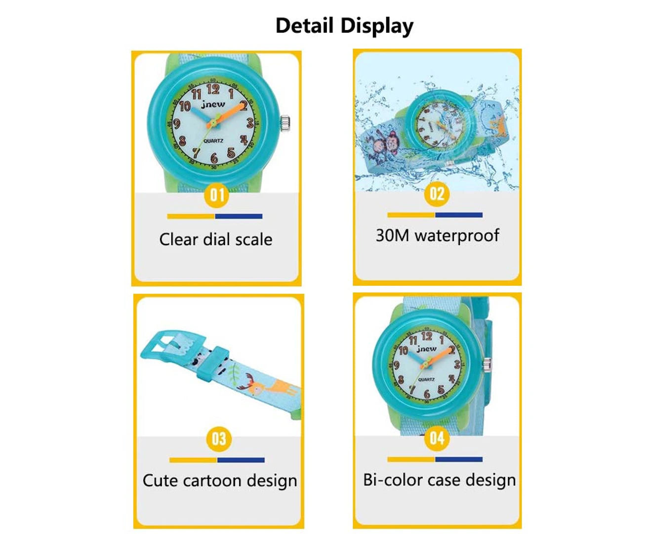 Cartoon Monkey Pattern Waterproof Childrens Watch for 3-10 Years