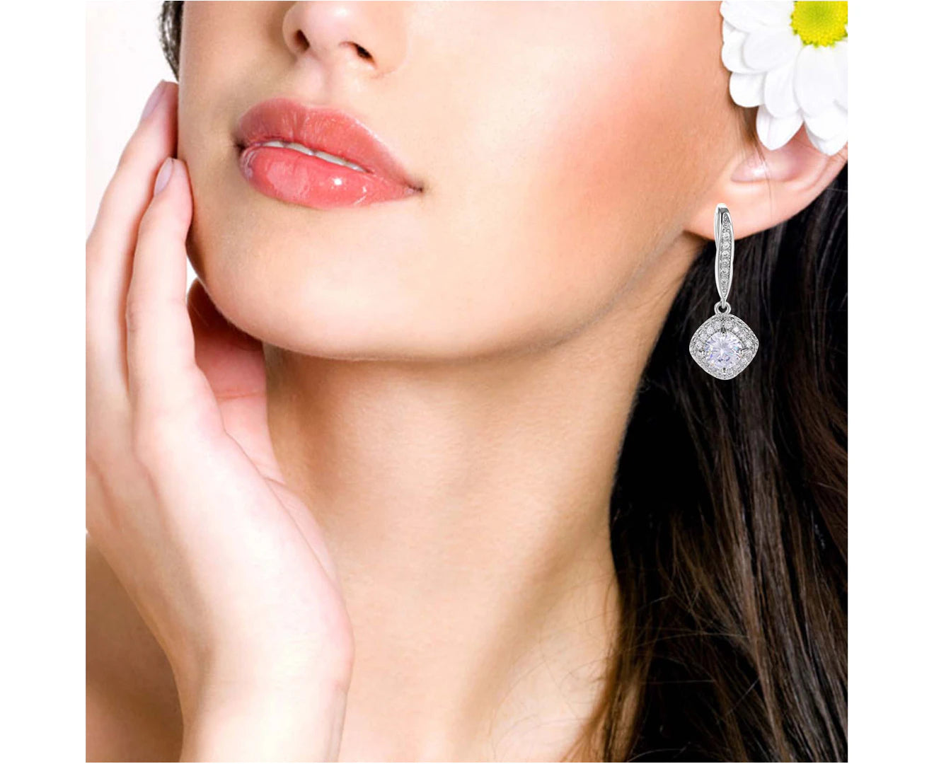 Earrings Square Women Dress up Eardrop Female Fashionable Dangler Jewelry Party Gift - White