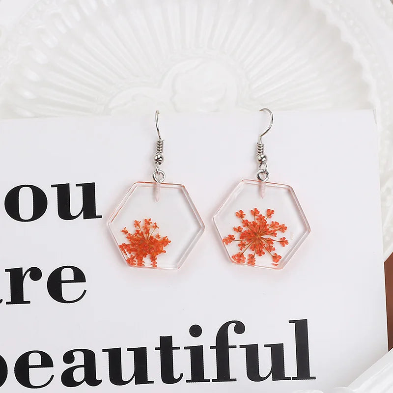 Fashion Earrings for Women Creative Real Flower Earrings Resin Epoxy Immortal Flower Jewelry Unique Dried Floral Earrings Girls