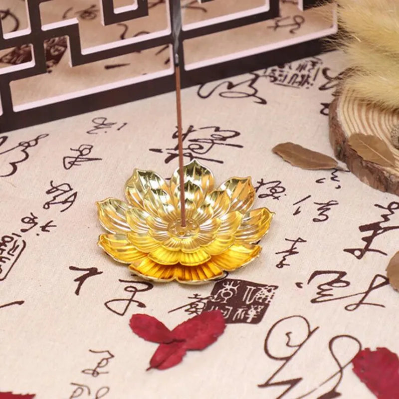 "Elegant Lotus Alloy Incense Burner Holder - Perfect for Yoga Studios & Home Decor!"