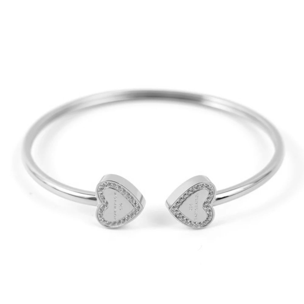 Trendy Two Heart Crystal Bangles for Women Men Stainless Steel Charm Women'S Bracelet Wedding Party Luxury Jewelry Gifts