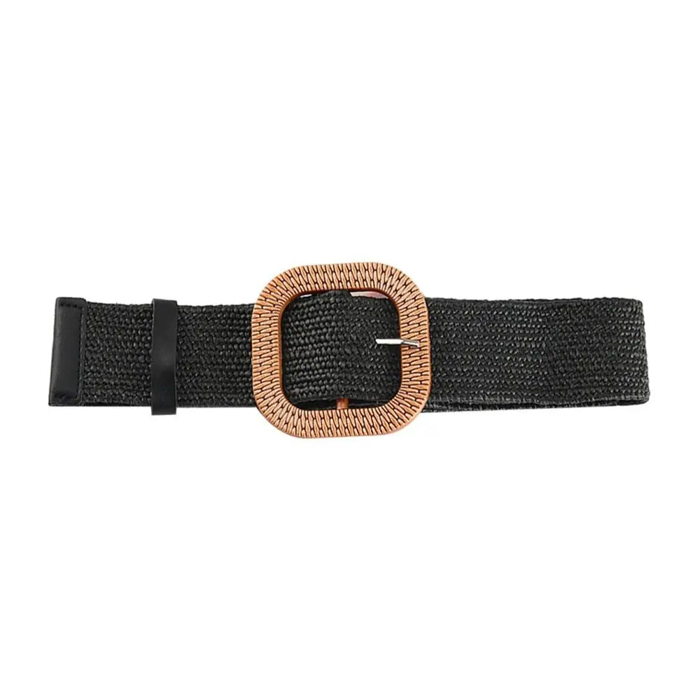 Fashion Women PP Straw Belt Bohemian Wide Elastic Waist Belt Braided Waistbelt Summer Casual Cloth Waistbelt Apparel Accessories