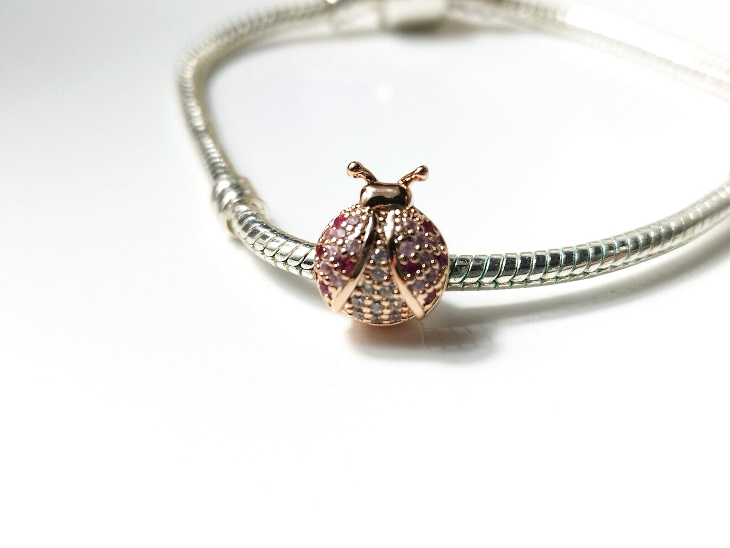 "Elegant Ladybird Crystal Charm - Rose Gold Plated Pendant for S925 Bracelets"