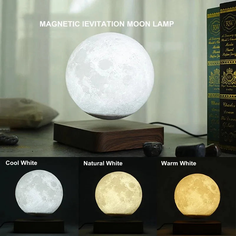 "ZK30 Floating 3D LED Levitating Moon Lamp with Magnetic Base - 3 Enchanting Colors!"