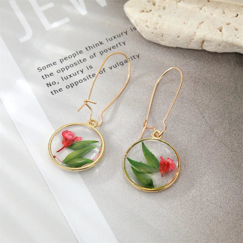 Fashion Earrings for Women Creative Real Flower Earrings Resin Epoxy Immortal Flower Jewelry Unique Dried Floral Earrings Girls