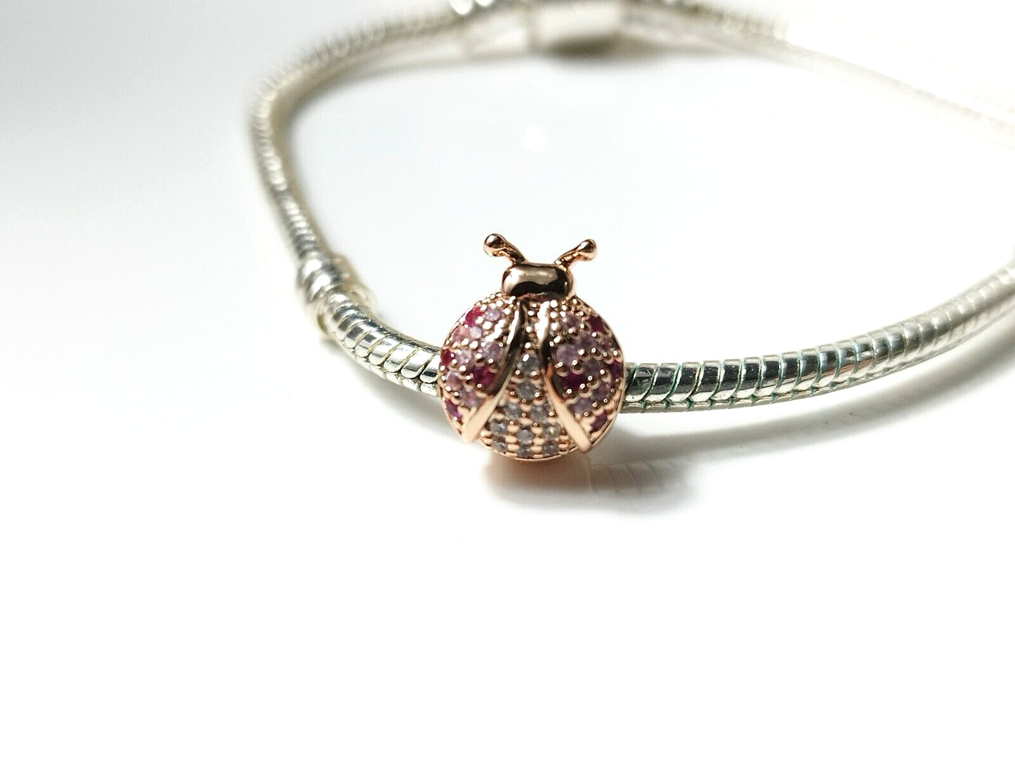 "Elegant Ladybird Crystal Charm - Rose Gold Plated Pendant for S925 Bracelets"