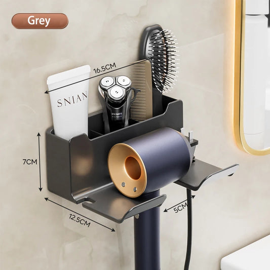 Wall-Mounted Hair Dryer Storage Rack - Multi-Functional Non-Perforated Bathroom Organizer