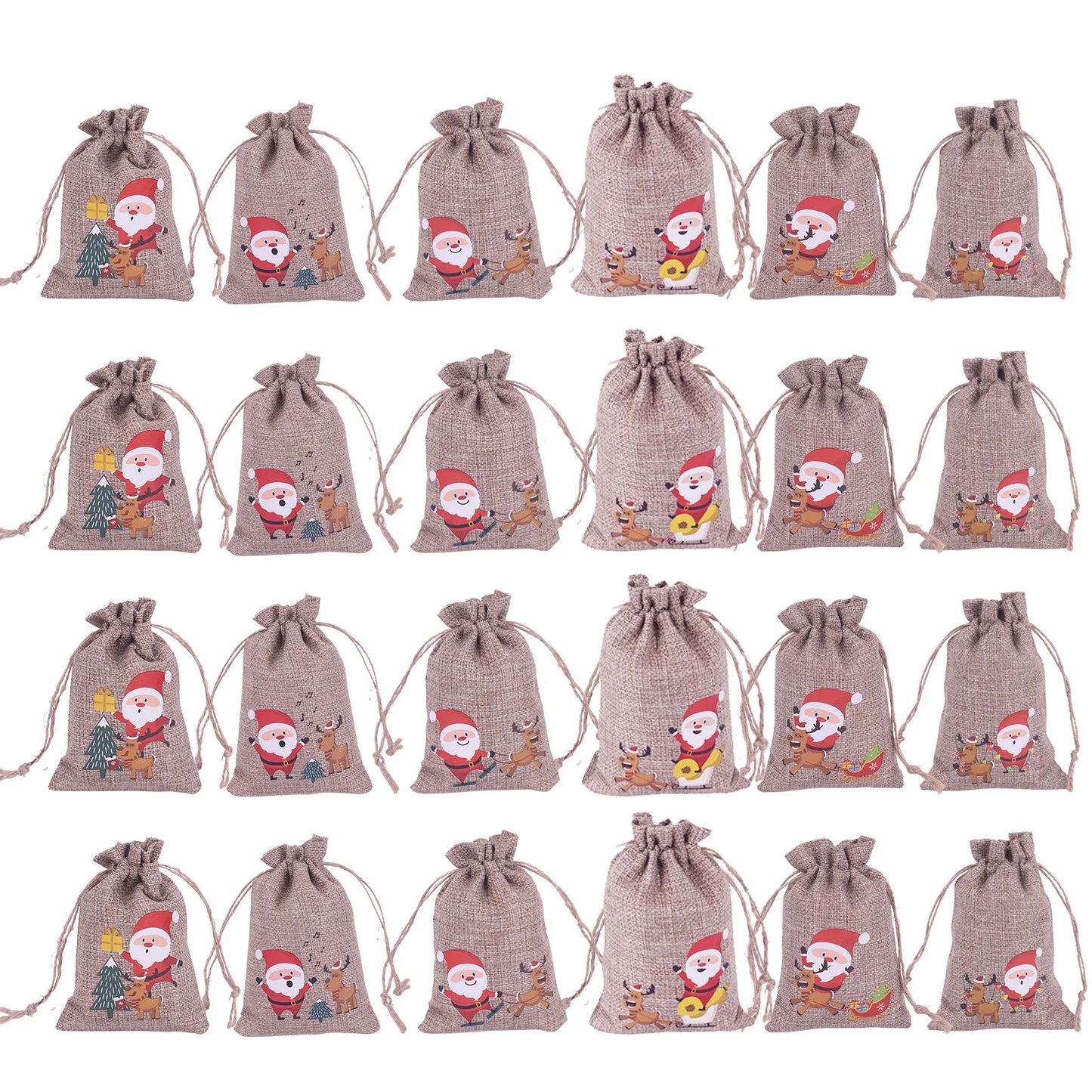 24Pcs Christmas Advent Calendar Bag Linen Wall Hanging Drawstring Bag with Clips Wooden Sign 2022 Christmas Countdown Advent Bag