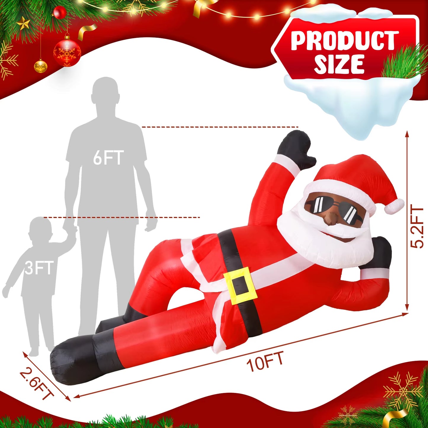 10FT Giant Christmas Inflatable Black Santa Christmas Outdoor Inflatables, Christmas Blow up Yard Decorations for Xmas Garden