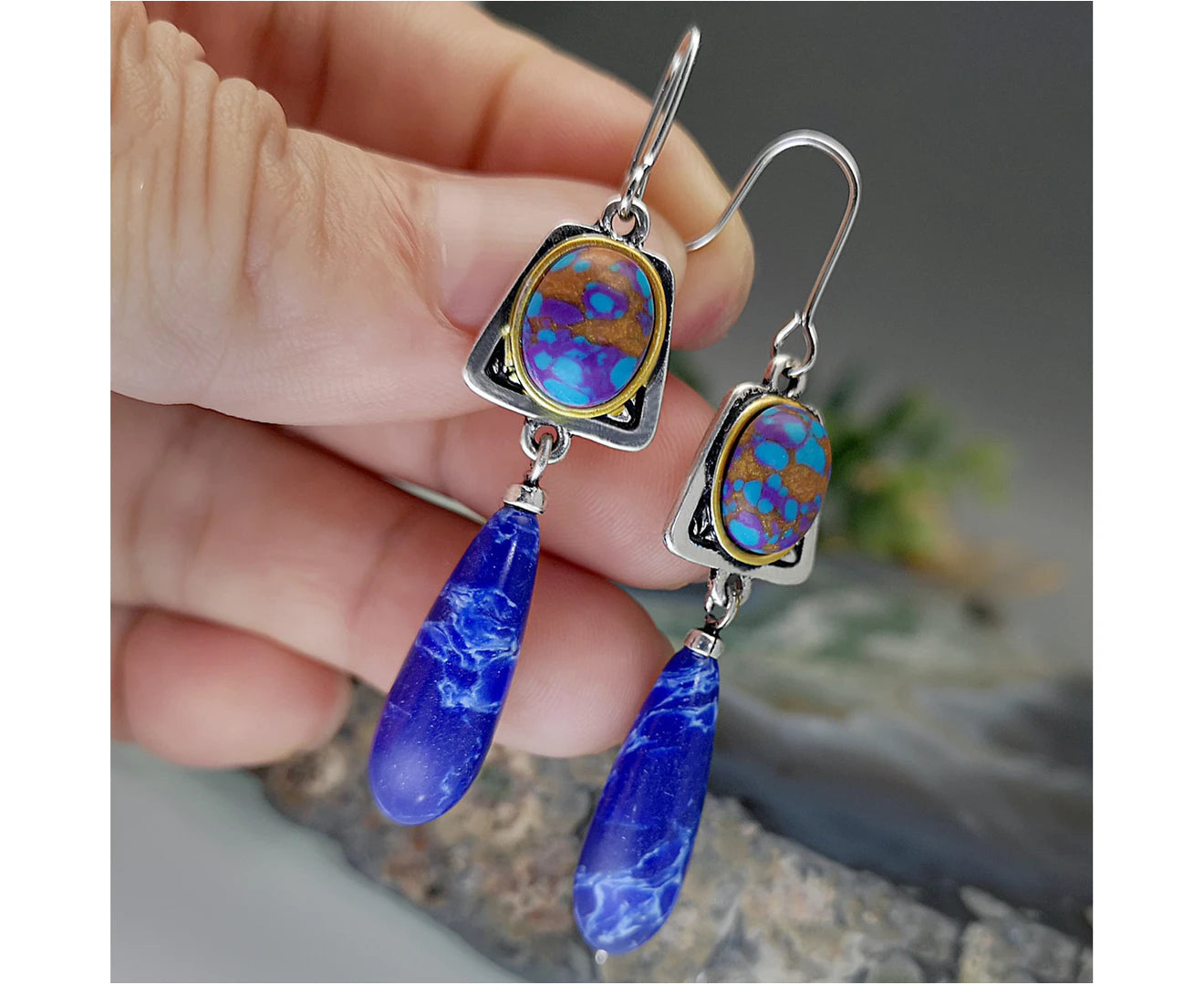 "Elegant Faux Blue Stone Hook Earrings - Lightweight All-Match Jewelry Perfect for Weddings"