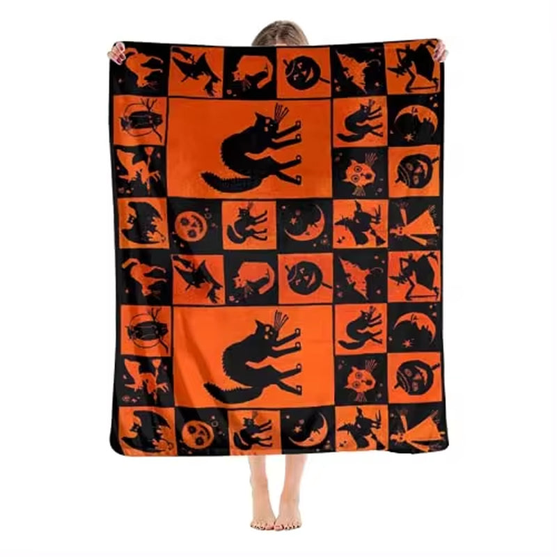 Retro Halloween Ghost Witch Halloween Decorations Blankets, Throw Blanket for Couch Soft Halloween Party Blankets