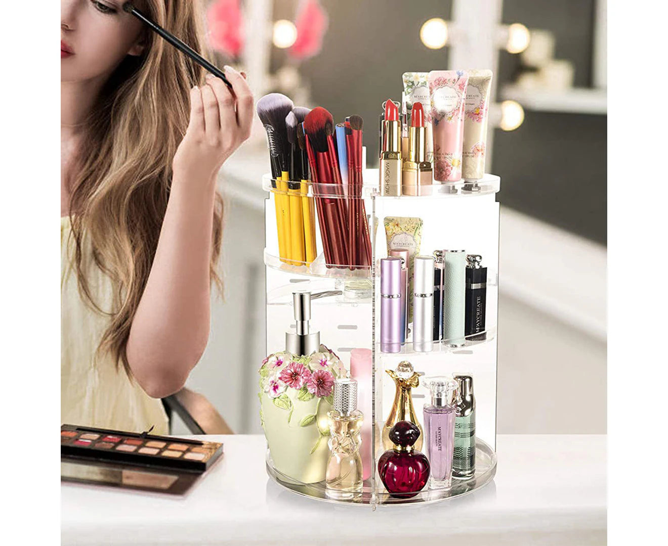 360O Makeup Organizer Rotating Clear Adjustable Cosmetic Storage