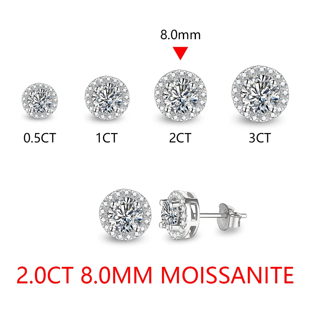 Round Cut 3.0CT Diamond Test Passed Moissanite Rhodium Plated 925 Silver D Color Moissanite Earrings Jewelry Girlfriend Gift