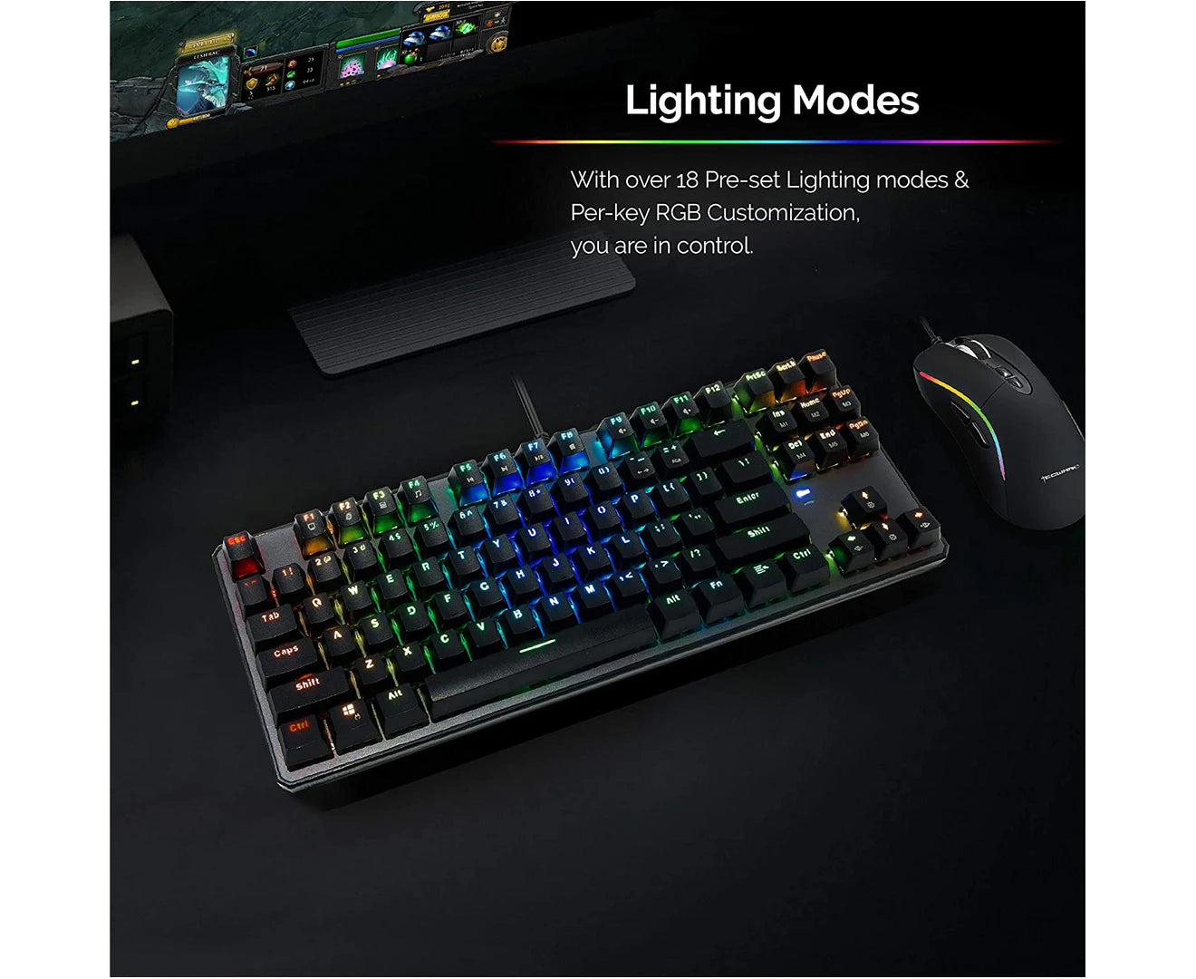 87-Key Mechanical Keyboard, RGB LED, Outemu Blue Switch, Green Axis Keyboard, Gaming Keyboard