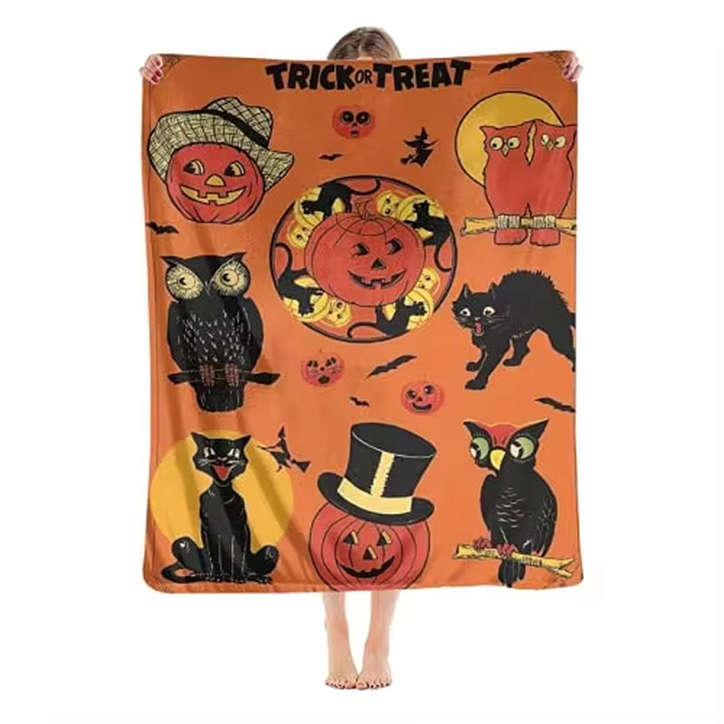 Retro Halloween Ghost Witch Halloween Decorations Blankets, Throw Blanket for Couch Soft Halloween Party Blankets