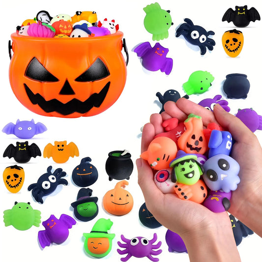 10/200Pcs Halloween Mochi Squishy Toys,Halloween Party Favourite Pumpkin Ghost Spider Squishies Halloween Toys for Relief Toys