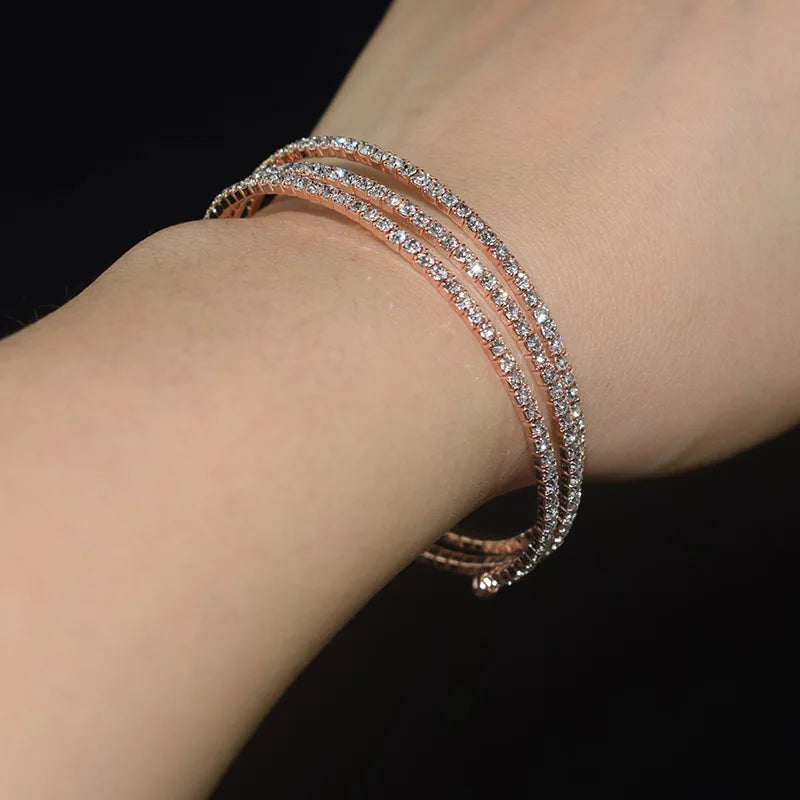 Exquisite Bridal Wedding Bracelet Color Crystal Bracelet Women Multi-Layer round Arm Bracelet Gold and Silver Open Bracelet Gift