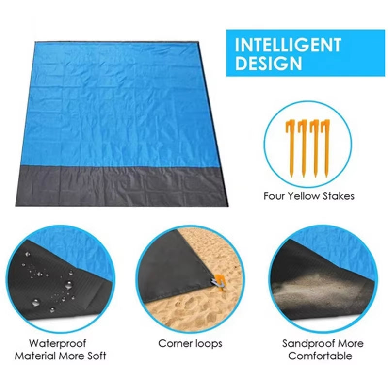 2X2.1M Waterproof Beach Blanket Portable Pocket Picnic Mat Outdoor Camping Mattress Sandproof Grounding Mat Beach Sleeping Pad