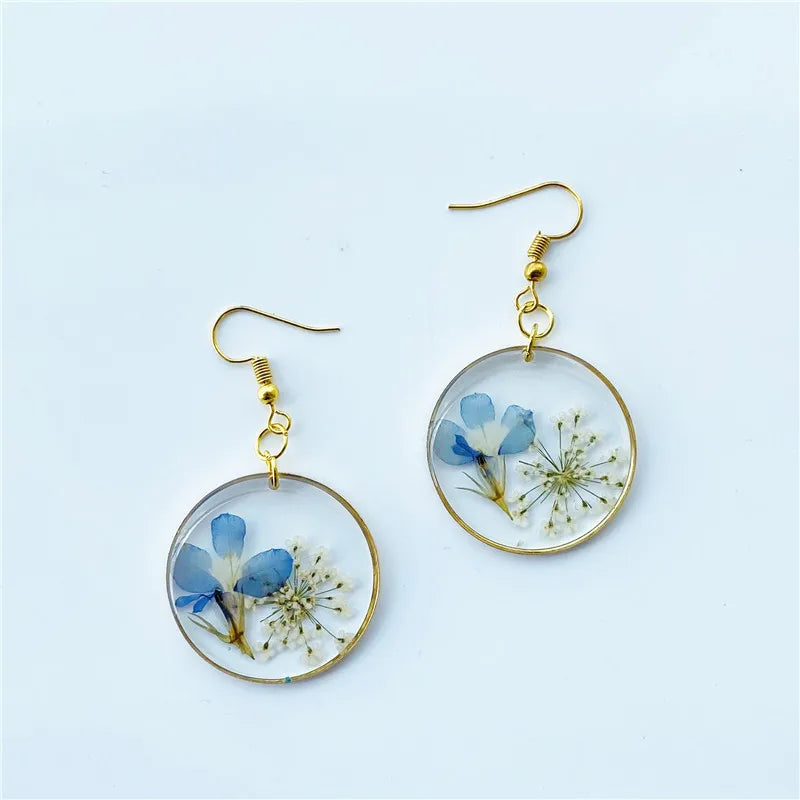 Unique Dried Flower Earrings Women Fashion Colorful Real Floral Earrings Creative Resin Epoxy Immortal Flower Earrings Jewelry