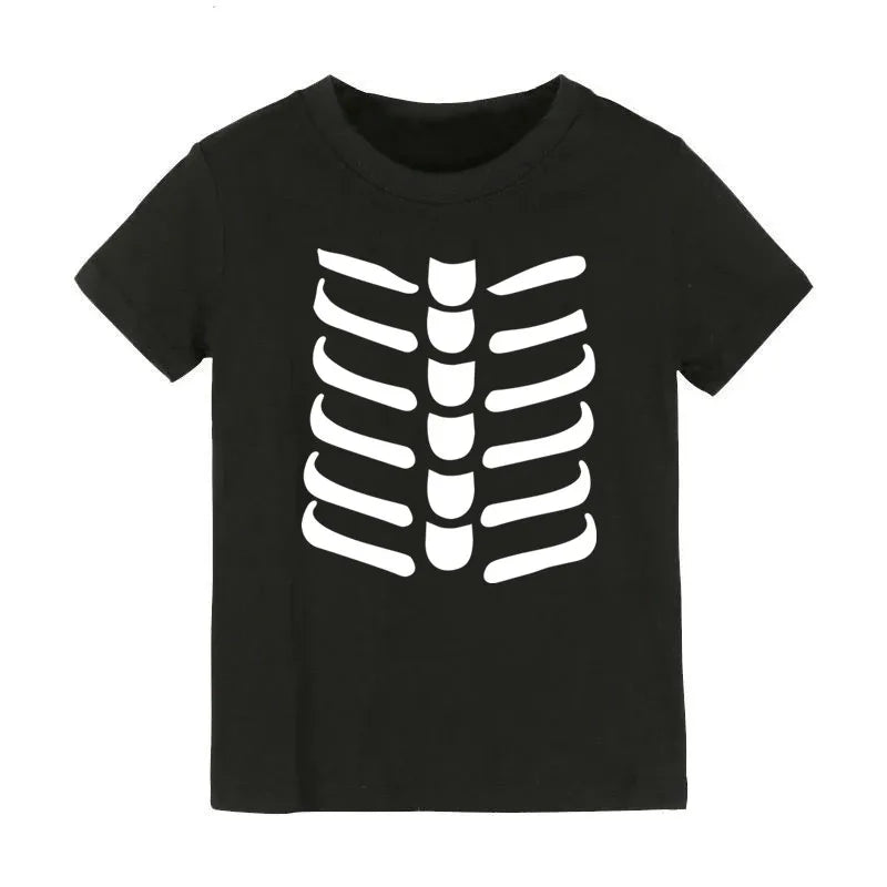 New 2021 Kids Halloween Costume 3D Skeleton Print Balck T-Shirts Cotton round Neck Casual T-Shirt Children'S Clothing 2T to 10Y