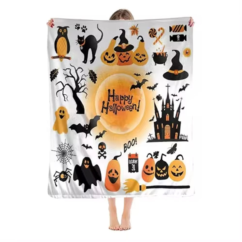 Retro Halloween Ghost Witch Halloween Decorations Blankets, Throw Blanket for Couch Soft Halloween Party Blankets