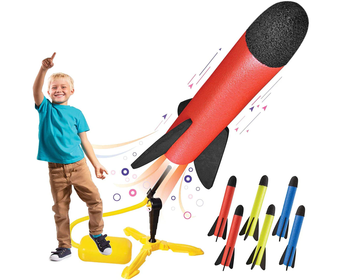 "High-Flying Fun: Kids' Toy Rocket Launcher – Launches Up to 100 Feet with 8 Colorful Foam Rockets!"