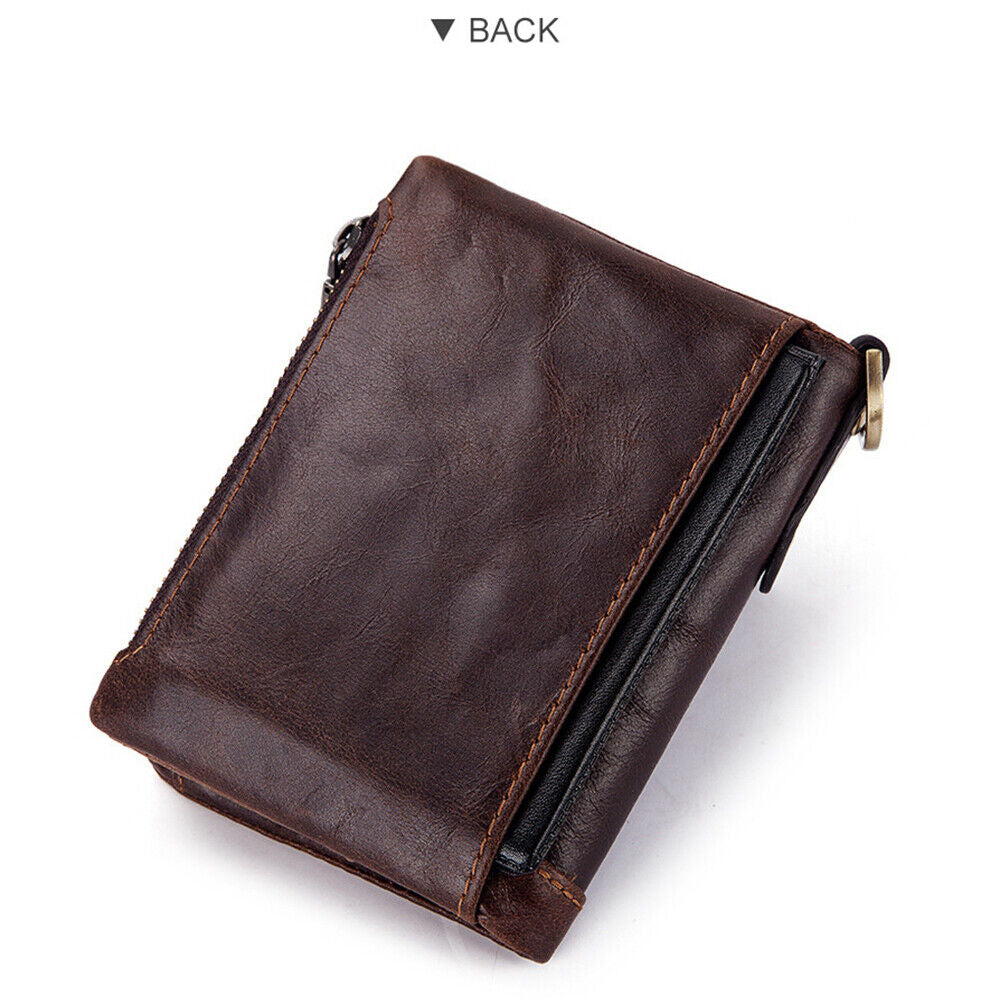 Men'S RFID Blocking Wallet Genuine Leather Purse Card Slots Coins Holder Chain