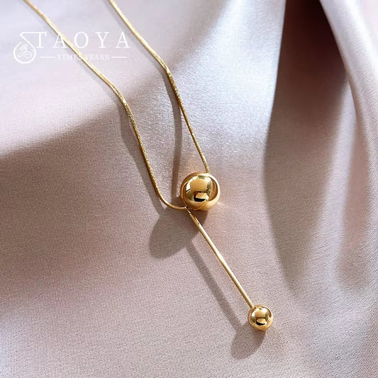 Chic Gold Ball Pendant Stainless Steel Short Necklace - Non-Fading Sexy Jewelry for Women