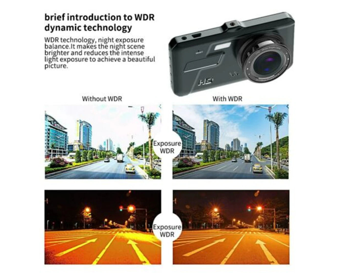 Mini 4" Car Dash Camera Touch Night Vision Mobile Monitor Video DVR Recorder Front and Rear Dual Cam