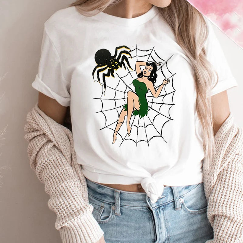 Web of Lies Funny Witch T Shirts Women Cotton Halloween Tshirt Causal Streetwear Big Size Clothing Punk T Shirts Dropshipping