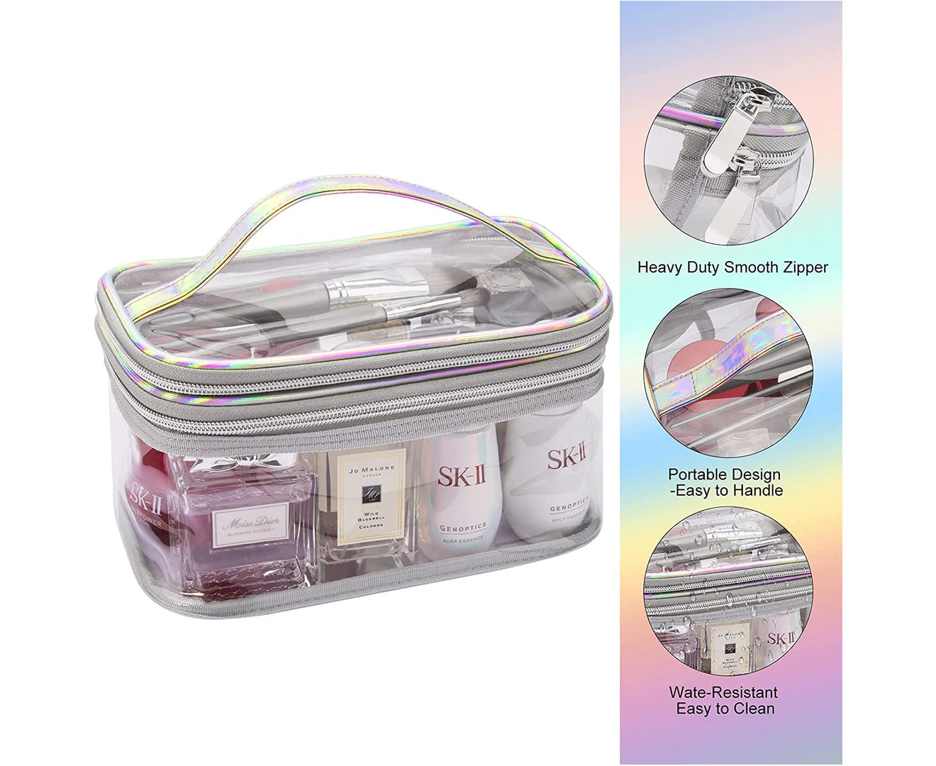 Clear Toiletry Makeup Bag,2 Layer Clear Makeup Pouch for Travel