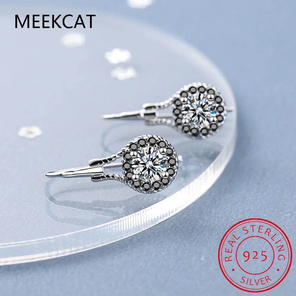 Genuine 925 Sterling Silver Earrings Fine Jewelry Flower Black Spinel Engagement Dangle Earrings Brincos De Prata for Women