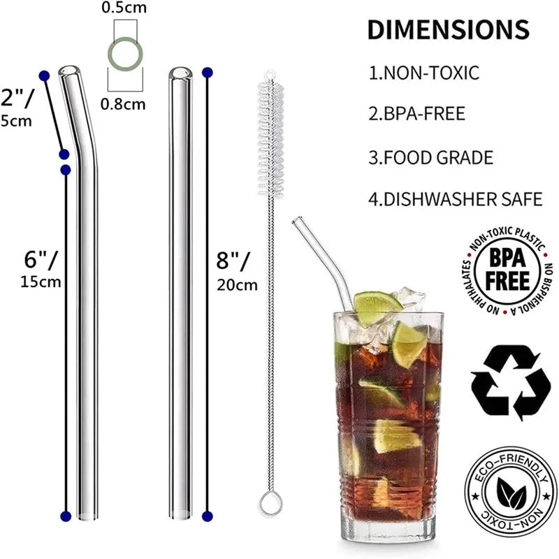 Eco-Friendly Reusable Glass Straws for Smoothies, Milkshakes, Tea, Juice, and Cocktails - Multi-Color Set with Cleaning Brush