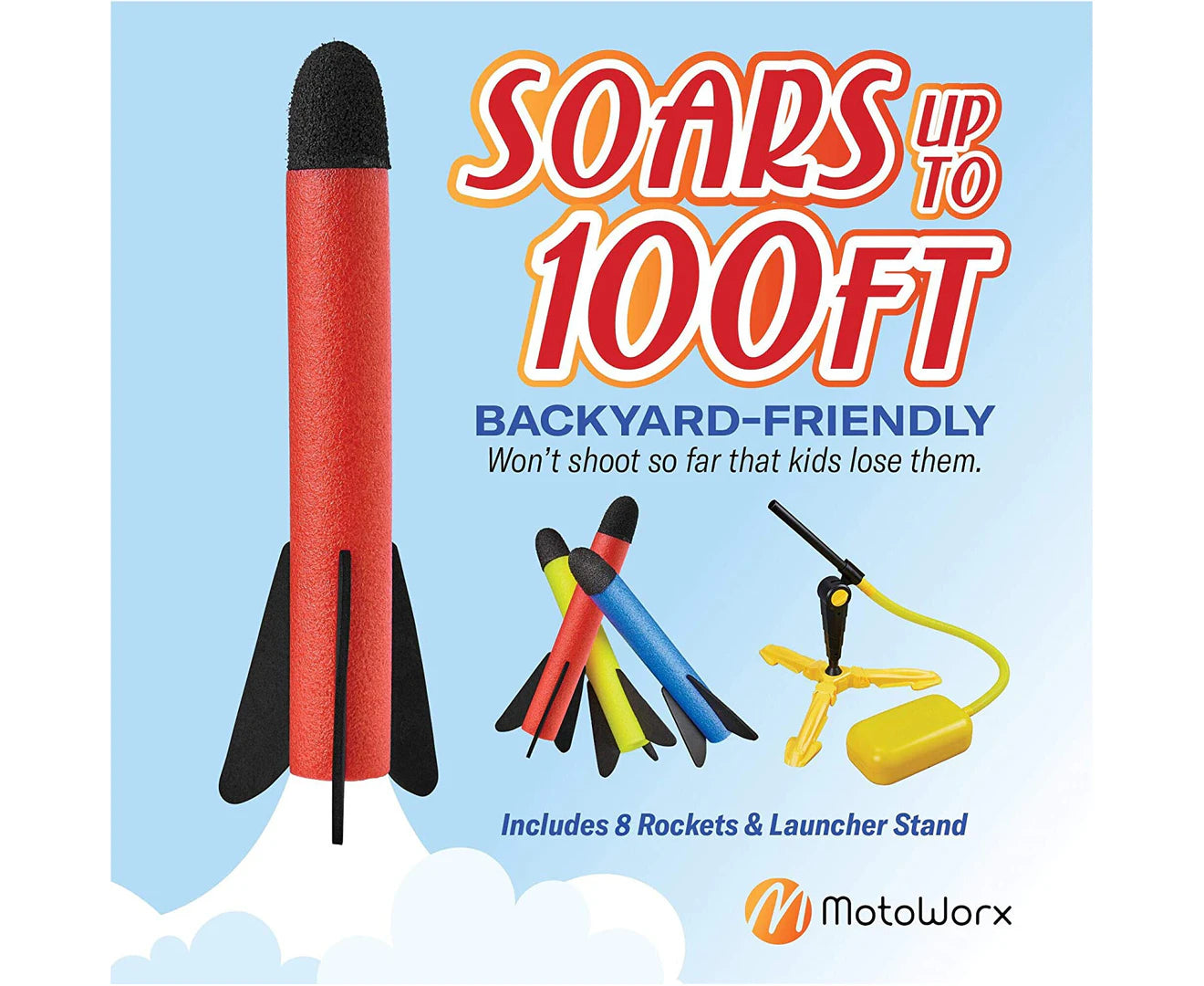 "High-Flying Fun: Kids' Toy Rocket Launcher – Launches Up to 100 Feet with 8 Colorful Foam Rockets!"