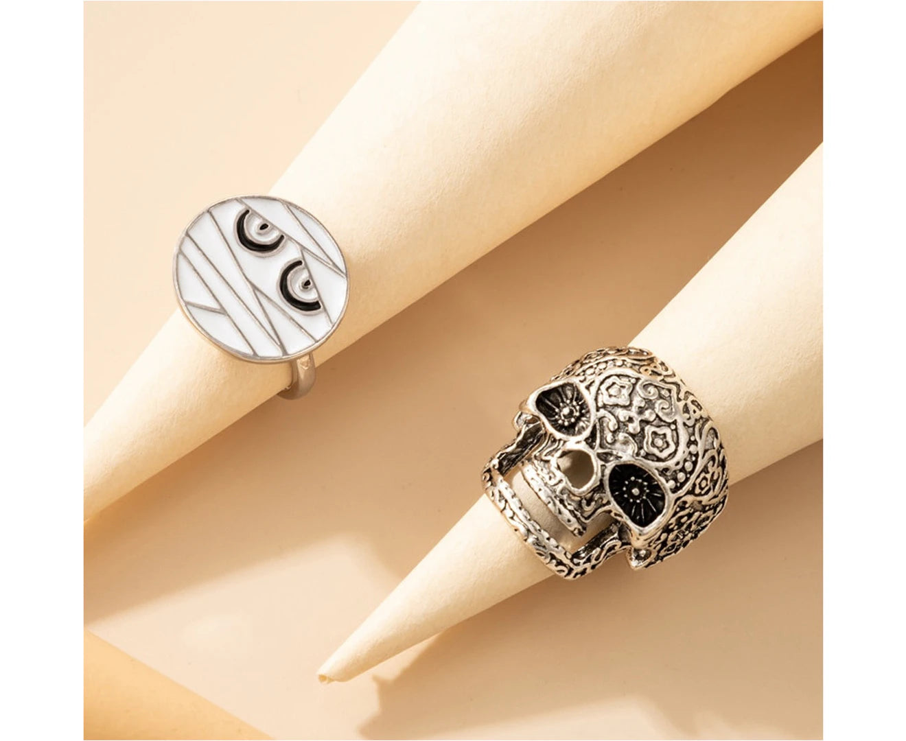 Tocona Funny Pumpkin Ghost Joint Ring Sets for Women Girls Lovely Cat Skeleton Geometry Alloy Metal Halloween Jewelry Anillo