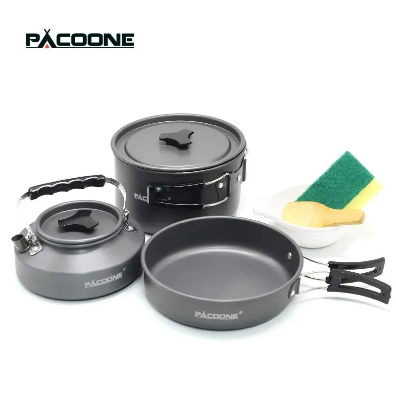 Camping Cookware Set Portable Cookware Kit Outdoor Pot Cooking Water Kettle Pan Set Tableware Hiking Picnic Equipment