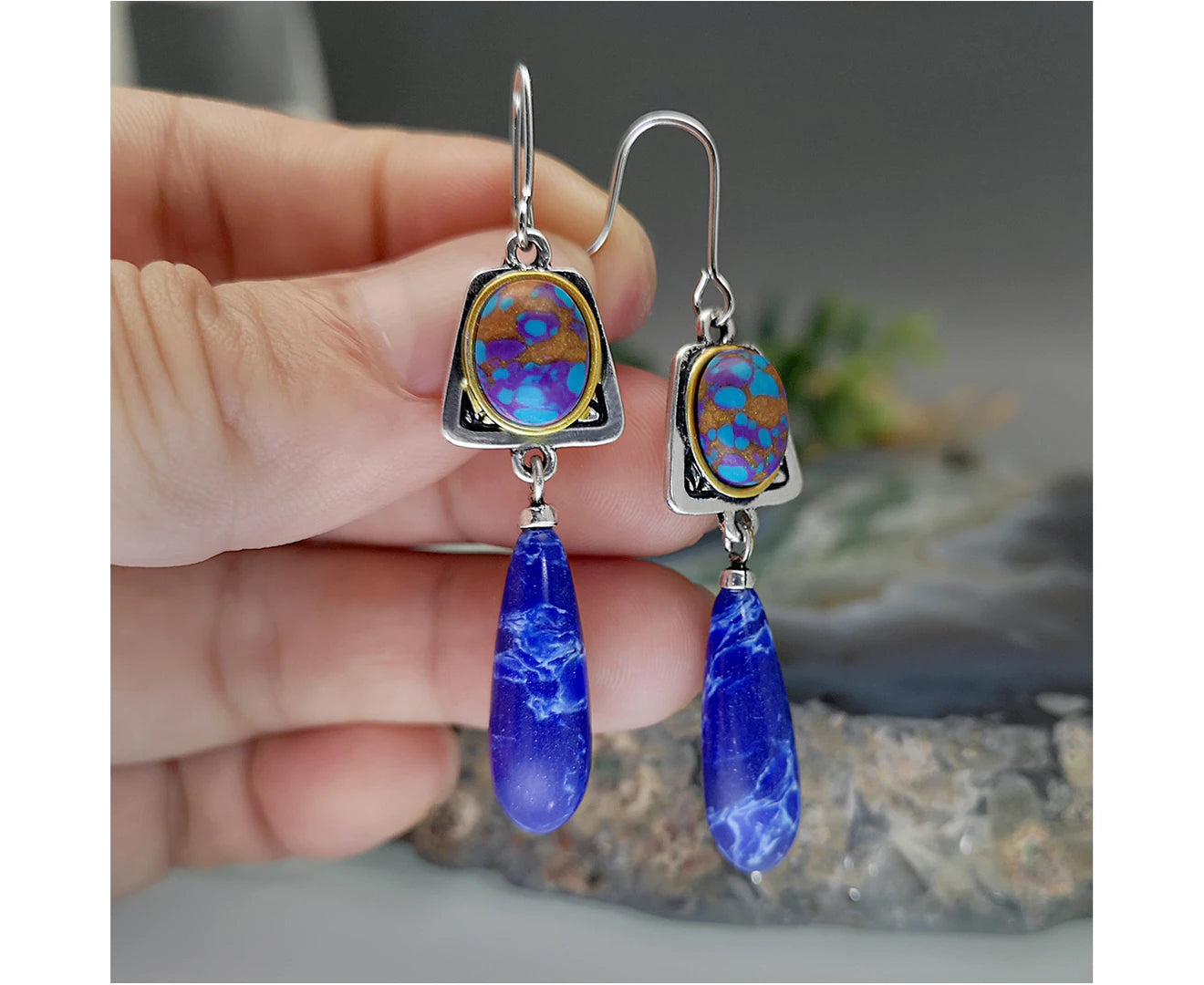 "Elegant Faux Blue Stone Hook Earrings - Lightweight All-Match Jewelry Perfect for Weddings"