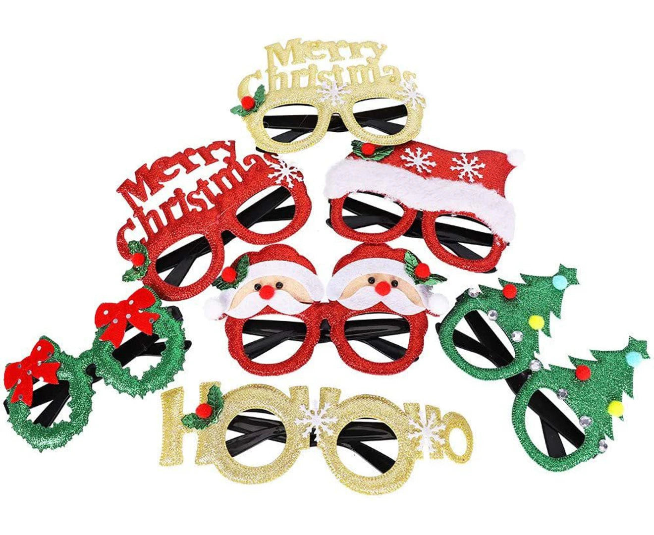 12 Pcs Christmas Glasses Glitter Party Glasses Frames Christmas Decoration Costume Eyeglasses for Christmas Parties Holiday Favors Photo Booth