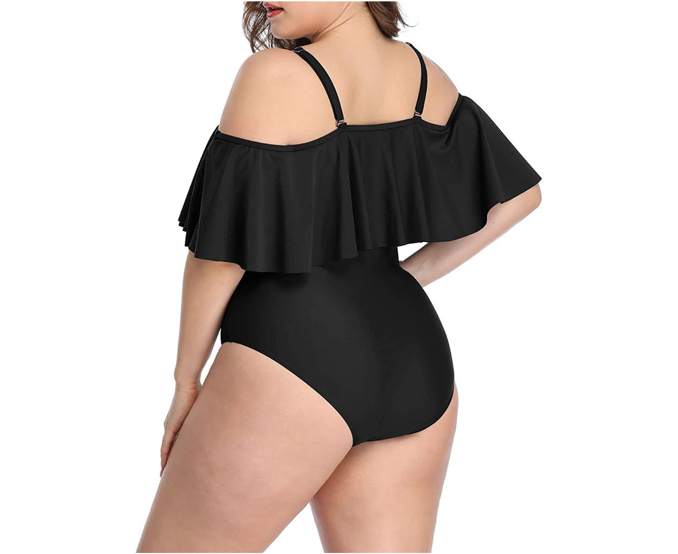 Stylish Plus Size Off-Shoulder One Piece Swimsuits with Tummy Control - Sleek Black Swimwear for Women