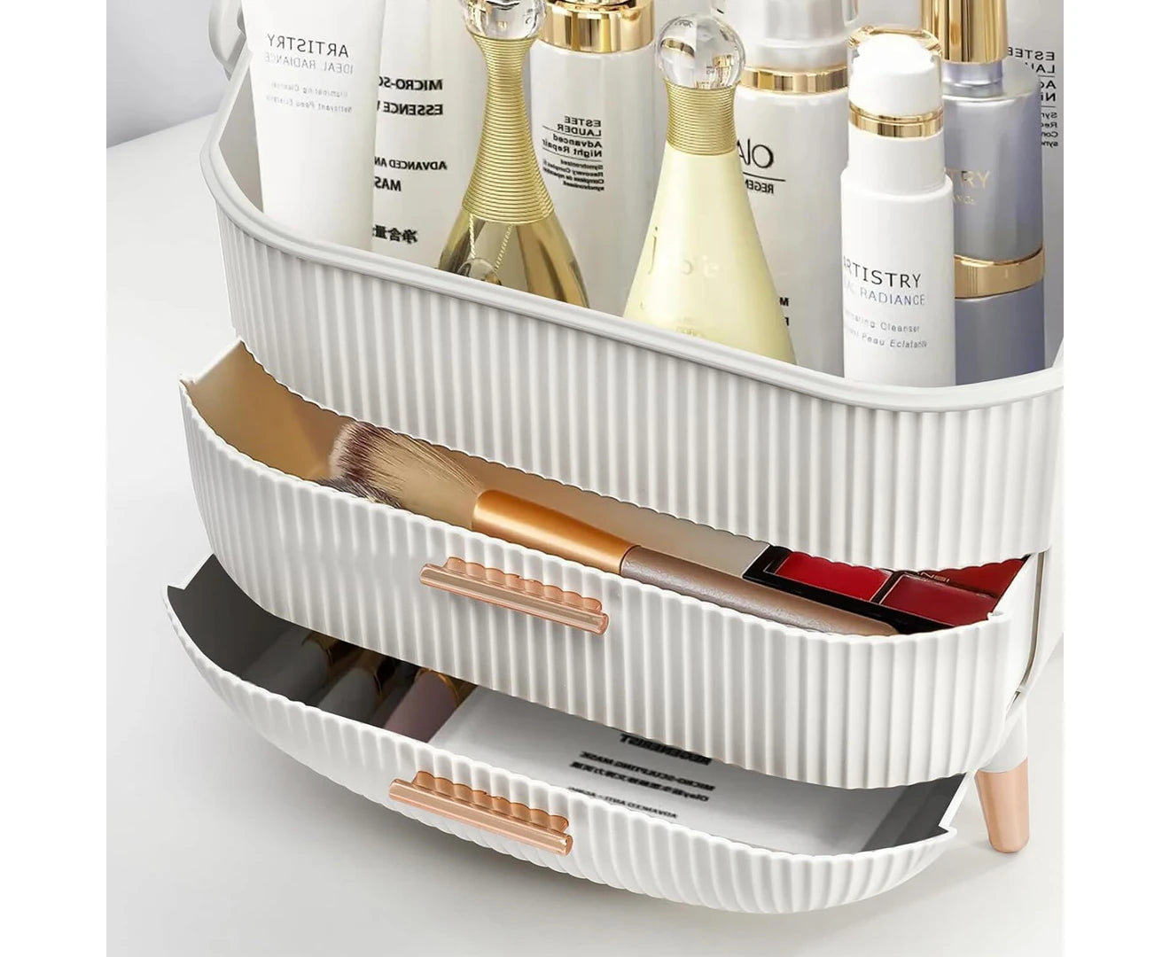 Stylish White Makeup & Skincare Organizer - Perfect Vanity & Bathroom Storage Box for Beauty Products & Jewelry