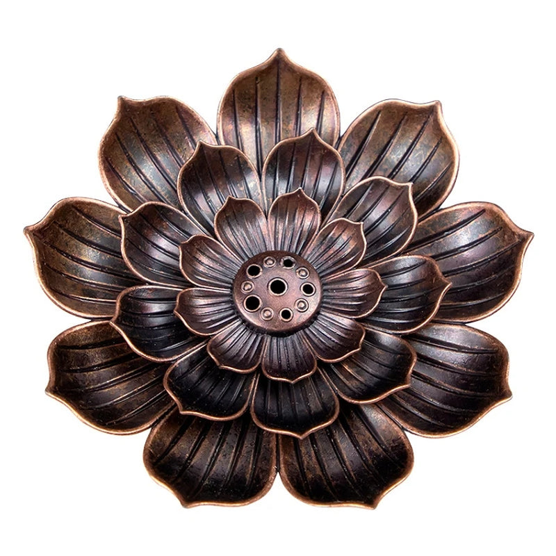 "Elegant Lotus Alloy Incense Burner Holder - Perfect for Yoga Studios & Home Decor!"