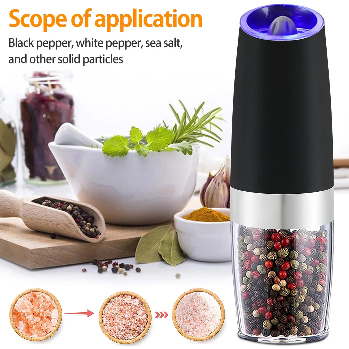 Electric Pepper Grinder Stainless Steel Automatic Gravity Shaker Salt Pepper Grinder Spice Mills Grinding Tools Kitchen Gadgets