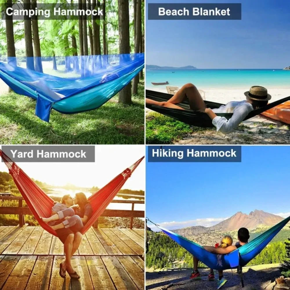 Lightweight Outdoor Camping Hammock with Mosquito Net - High Strength Parachute Fabric, 250x120cm Hanging Bed for Ultimate Comfort