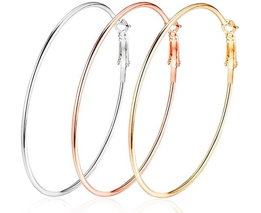 Cocadant 3 Pairs Big Hoop Earrings,Stainless Steel Hoop Earrings 14K Gold Plated Rose Gold Plated Silver for Women Girls Sensitive Ears(3 Colors Set)