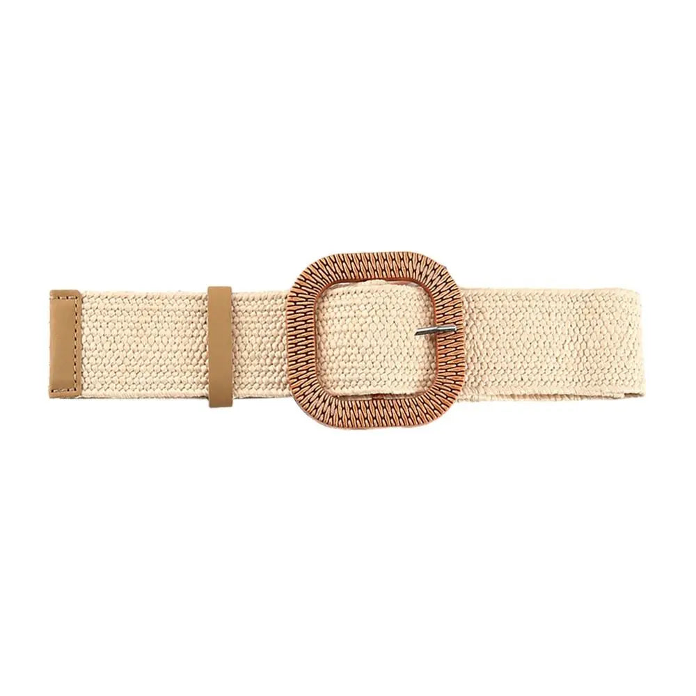 Fashion Women PP Straw Belt Bohemian Wide Elastic Waist Belt Braided Waistbelt Summer Casual Cloth Waistbelt Apparel Accessories