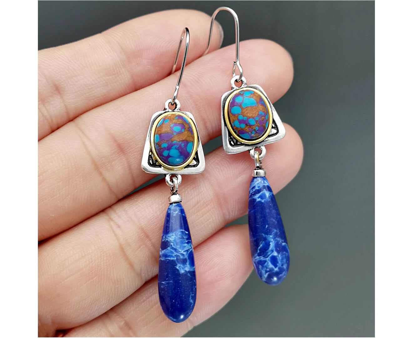 "Elegant Faux Blue Stone Hook Earrings - Lightweight All-Match Jewelry Perfect for Weddings"