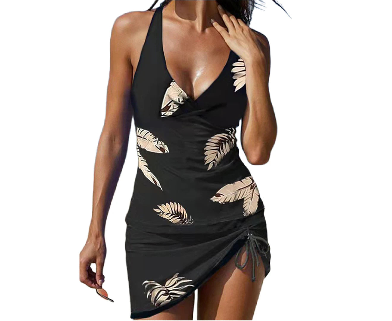 Chic Women's Black Tankini Set - Padded Swim Dress & Bikini Bottoms for Stylish Summer Fun!