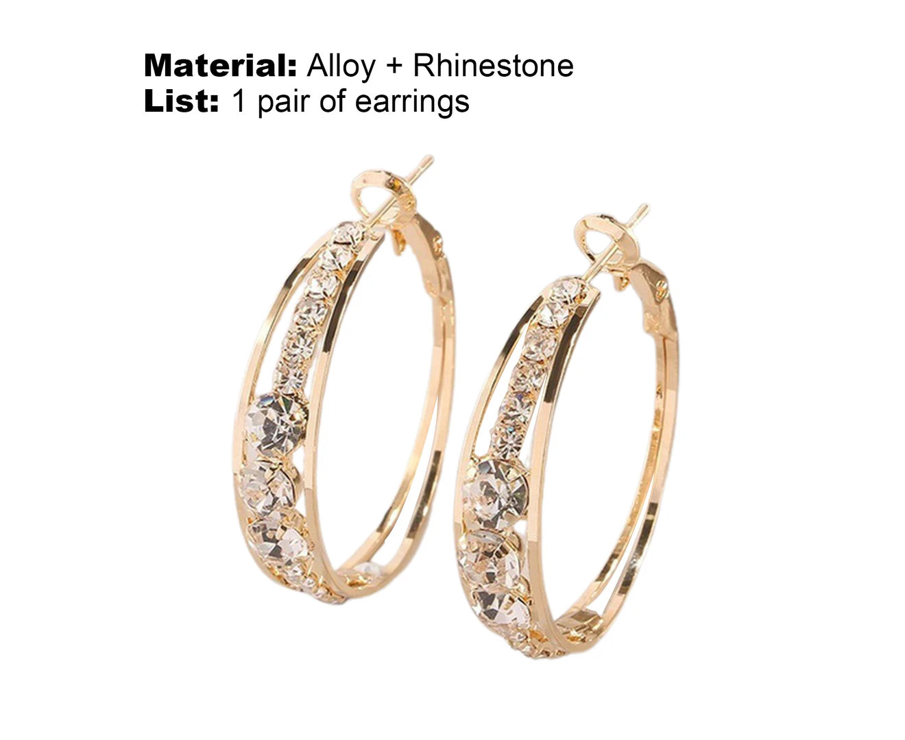 "Stunning Golden Hoop Earrings with Shiny Rhinestone Inlay - Perfect for Parties!"