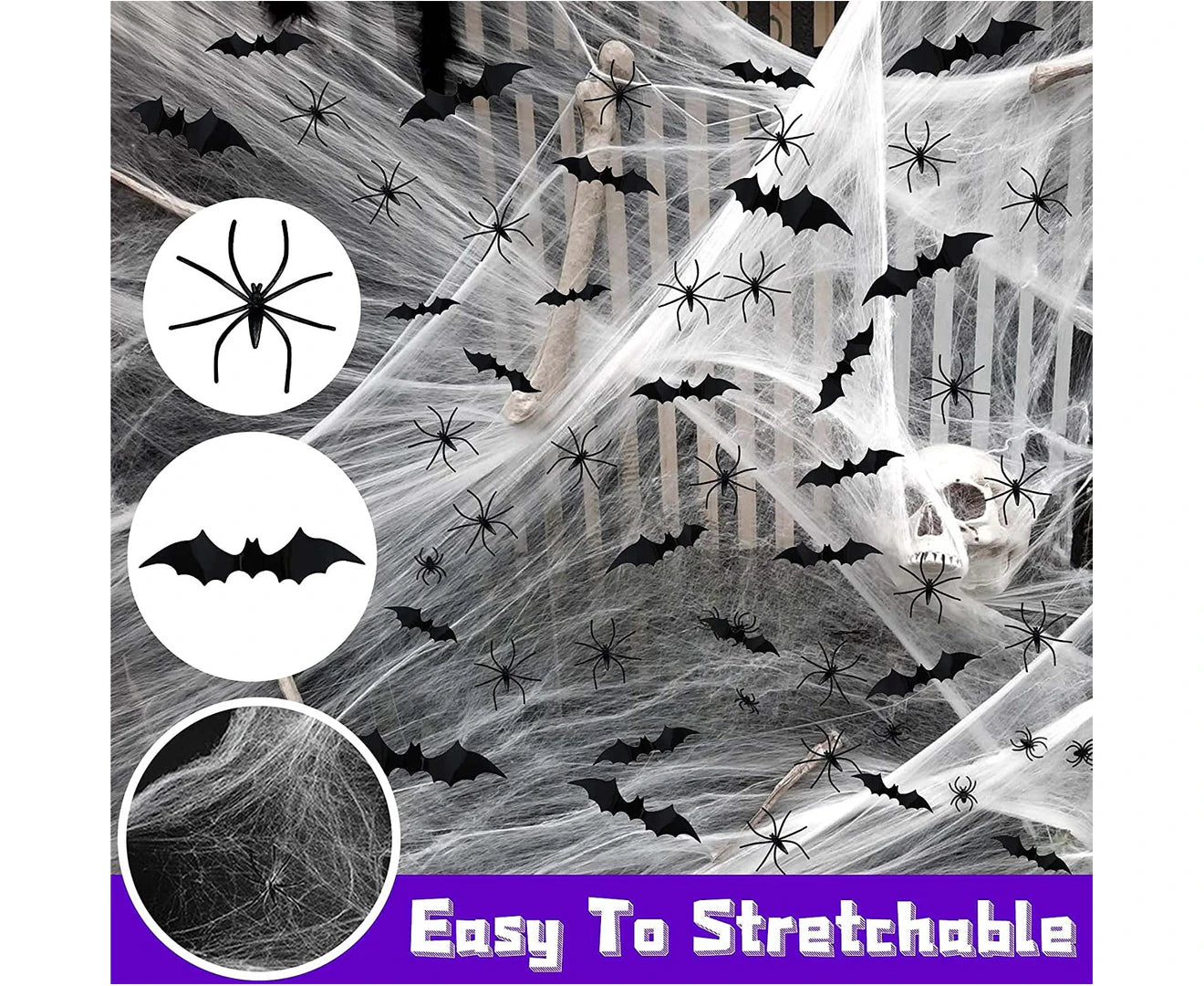 Halloween Decorations Halloween Spider Web Decorations Halloween Cobweb Decorations with Fake Spiders 3D Decorative Bats Halloween Decorations Outdoor