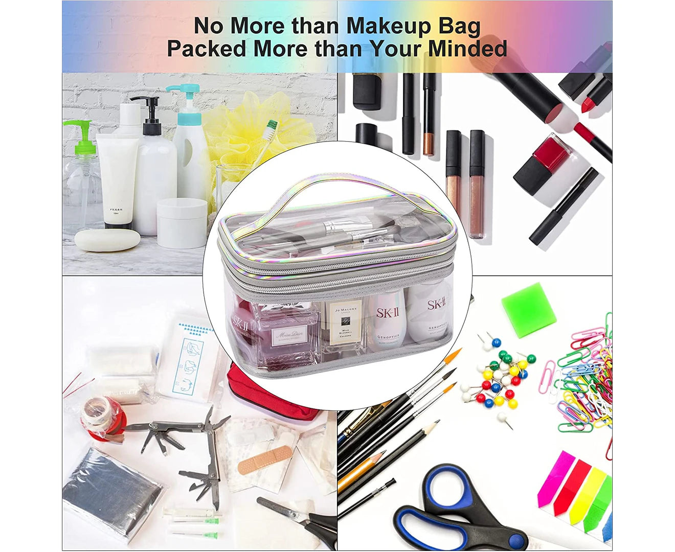 Clear Toiletry Makeup Bag,2 Layer Clear Makeup Pouch for Travel